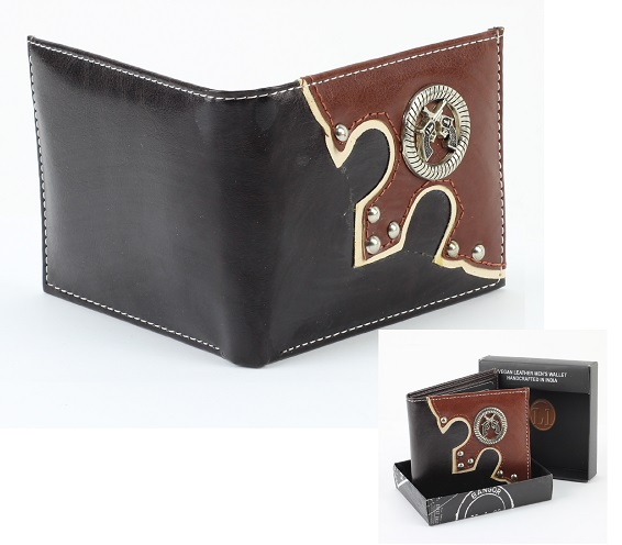 Vegan LEATHER Wallet [Bifold] Western Circle/Revolver [BRWN]